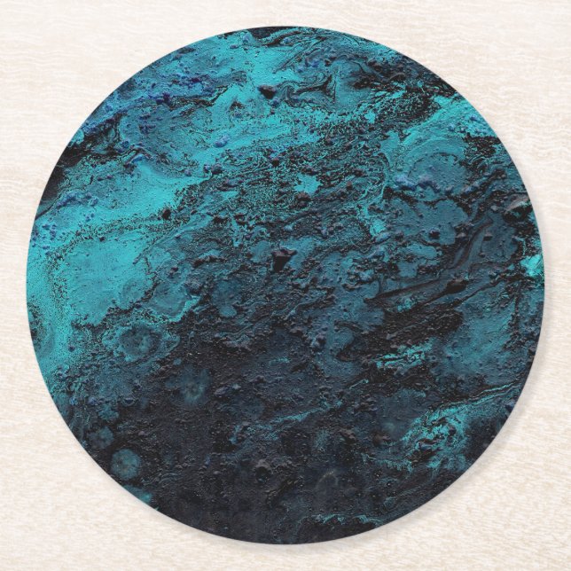 Dessous-de-verre Rond En Papier Tableau Abstrait Blue Black Textured Planet (Devant)