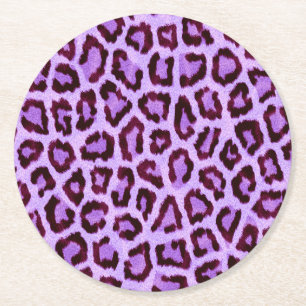Dessous-de-verre Rond En Papier Taches de fourrure de léopard rose violet motif