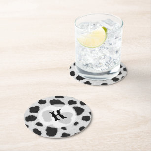 Dessous-de-verre Rond En Papier Taches de vache noire et blanche texture motif fau
