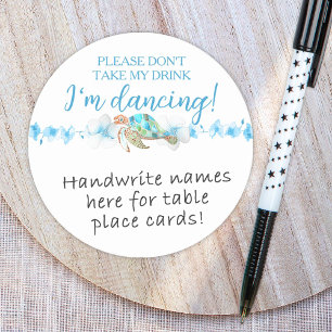 Dessous-de-verre Rond En Papier Tag de la carte de lieu de la tortue bleue verte t