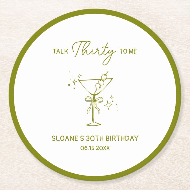 Dessous-de-verre Rond En Papier "Talk Thirty To Me" Sale Martini 30e anniversaire (Devant)