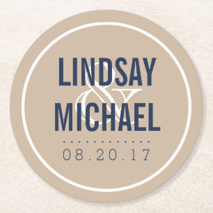 Dessous-de-verre Rond En Papier Tan moderne et Mariage de marine