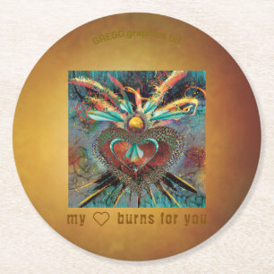 Dessous-de-verre Rond En Papier Tandis que mon coeur brûle pour vous - je côte.