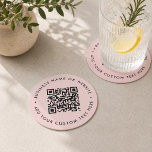 Dessous-de-verre Rond En Papier Tapis de verre pour boissons à code QR | Promo ent<br><div class="desc">Ce dessous de verre est un tapis de verre personnalisé rose pour scanner le code QR pour relier les clients à votre page de réservation, boutique en ligne, Instagram, page de critiques, menu ou carte de visite numérique. La couleur rose pâle, le code QR central gras et le texte personnalisé...</div>