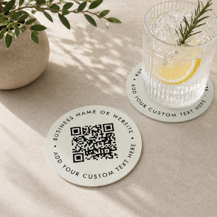 Dessous-de-verre Rond En Papier Tapis de verre QR Code Gris Affaires Scannables
