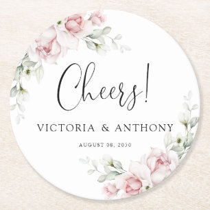 Dessous-de-verre Rond En Papier Tapisserie Fleurs Rose Tendre Mariage Tchin Rond