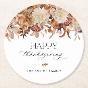 Dessous-de-verre Rond En Papier Tapisserie Florale de Thanksgiving Rond Rustique d