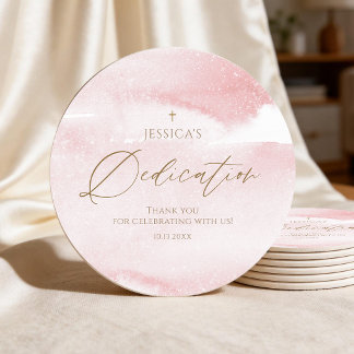 Dessous-de-verre Rond En Papier Tapisserie Rose Fille Bébé Dédicace Rond