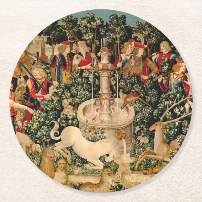 Dessous-de-verre Rond En Papier Tapisseries Unicorne Trouvé Légende Mythique (Devant)
