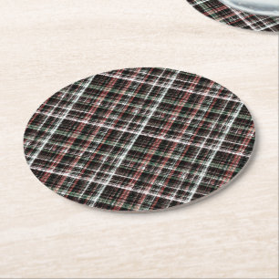 Dessous-de-verre Rond En Papier Tartan de Noël texturé.