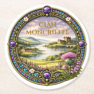 Dessous-de-verre Rond En Papier Tartan et blason du clan écossais Moncrieffe