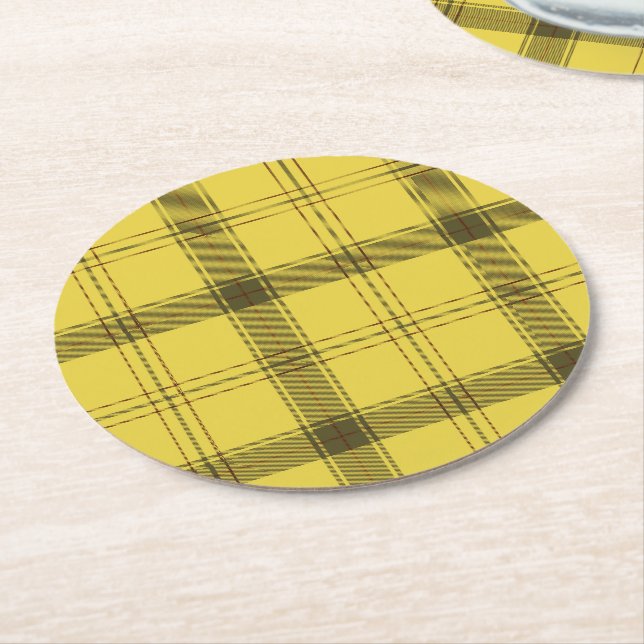 Dessous-de-verre Rond En Papier Tartan jaune écossais (Incliné)