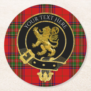 Dessous-de-verre Rond En Papier Tartan Lion Crest de Clan Écossais