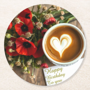 Dessous-de-verre Rond En Papier Tasse de café personnalisée Joyeux Anniversaire av