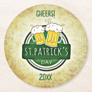 Dessous-de-verre Rond En Papier Tasses à bière modifiables St Patricks Day