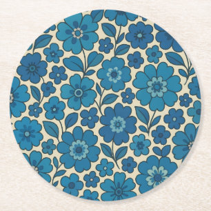 Dessous-de-verre Rond En Papier Tasses de fleurs en papier rétro bleu – Plus de fo