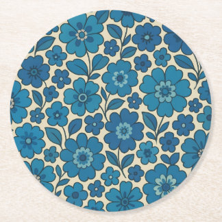 Dessous-de-verre Rond En Papier Tasses de fleurs en papier rétro bleu – Plus de fo