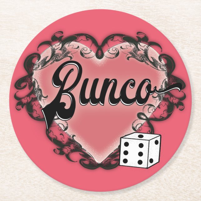 Dessous-de-verre Rond En Papier tatouage de coeur de bunco (Devant)