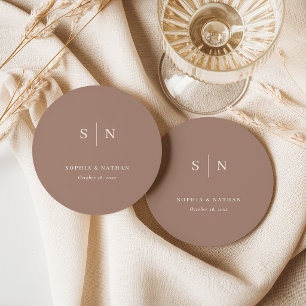 Dessous-de-verre Rond En Papier Taupe Neutre Minimaliste et Chic Mariage