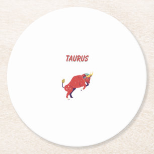 Dessous-de-verre Rond En Papier Taurus rose, zodiaque, impression signe du zodiaqu