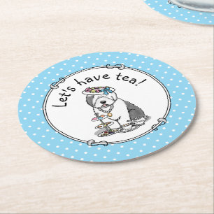 Dessous-de-verre Rond En Papier Tea Party Vieux chien anglais (Grey 1)