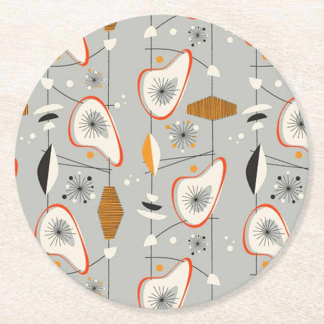 Dessous-de-verre Rond En Papier Teal géométrique et motif bleu (Devant)