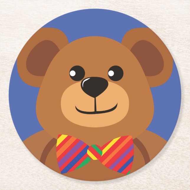 Dessous-de-verre Rond En Papier Teddy Bear Rainbow Cute 1ère fête anniversaire (Devant)