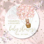 Dessous-de-verre Rond En Papier Teddy Ours rose Ballons Baby shower fille<br><div class="desc">Joli "on peut attendre longtemps" teddy ours thème rose fille baby shower design. Conçu par Thisisnotme©</div>