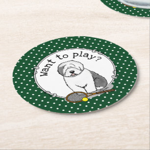 Dessous-de-verre Rond En Papier Tennis Old English Sheepdog (Gris 1) Chien mignonn