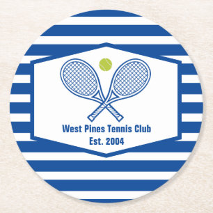 Dessous-de-verre Rond En Papier Tennis sur mesure Country Club Bleu rayé