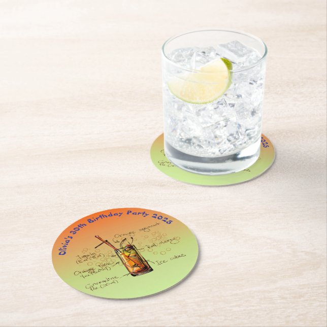 Dessous-de-verre Rond En Papier Tequila Sunrise Anniversaire (En situation)