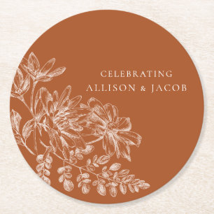 Dessous-de-verre Rond En Papier Terra Cotta et Mariage floral blanc