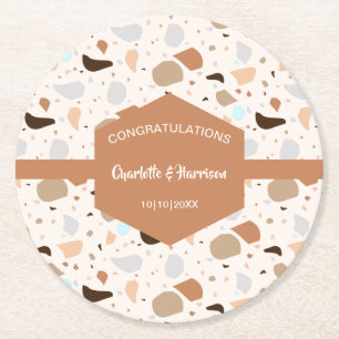 Dessous-de-verre Rond En Papier Terrazzo Abstrait Terre Moderne