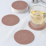 Dessous-de-verre Rond En Papier Terre cuite | Mariage de monogramme de script surd<br><div class="desc">Un beau dessous de verre mariage à base de typographie avec vos initiales en ton sur ton en terre cuite trop grand lettrage de script. Personnalisez avec vos initiales,  puis utilisez l'outil de conception pour ajuster la taille et le positionnement pour créer votre monogramme personnalisé.</div>
