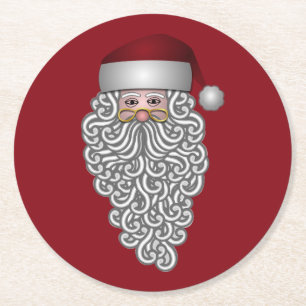 Dessous-de-verre Rond En Papier Tête de père Noël avec barbe rouge