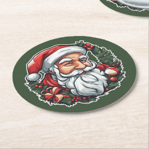 Dessous-de-verre Rond En Papier tête du Père Noël avec couronne