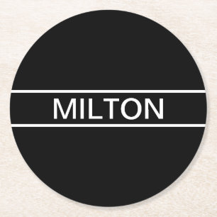 Dessous-de-verre Rond En Papier Texte personnalisable   Bold Modern Black & White