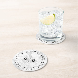 Dessous-de-verre Rond En Papier Texture rustique blanche à veinage boisé pour un m