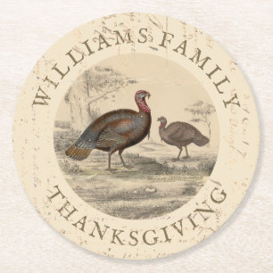Dessous-de-verre Rond En Papier Thanksgiving Vintage Turquie