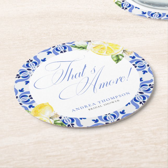 Dessous-de-verre Rond En Papier That's Amore Lemon Italian Blue Carrelage Enterrem (Incliné)