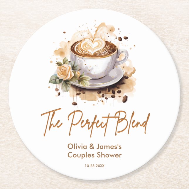 Dessous-de-verre Rond En Papier The Perfect Blend Coffee Wedding Couples Shower  (Devant)