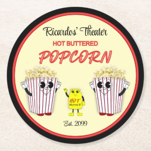 Dessous-de-verre Rond En Papier Théâtre de cinéma familial avec du pop-corn chaud