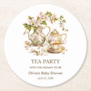 Dessous-de-verre Rond En Papier Théière Florale Fête du Thé pour Bébé