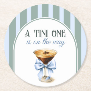 Dessous-de-verre Rond En Papier Thème Café Espresso Martini Baby shower Bleu Bow