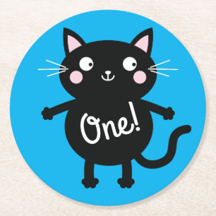 Dessous-de-verre Rond En Papier Thème d'anniversaire pour enfants Kitty Chat Migno