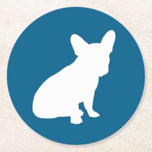 Dessous-de-verre Rond En Papier Thème de fête French Bulldog - Baby Shower Bleu