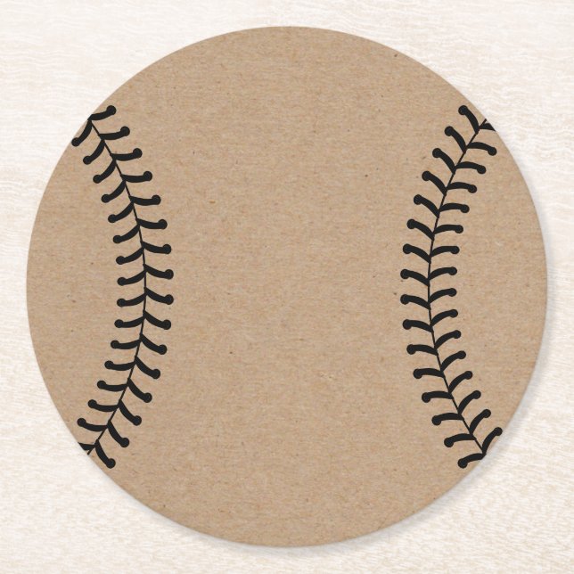 Dessous-de-verre Rond En Papier Thème de sport de baseball Kraft rustique (Devant)