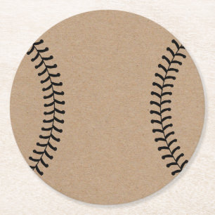 Dessous-de-verre Rond En Papier Thème Rustique De Baseball Kraft