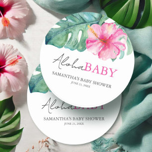 Dessous-de-verre Rond En Papier Thème tropical Baby shower fille