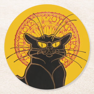 Dessous-de-verre Rond En Papier Theophile Steinlen - Le Chat Noir Vintage